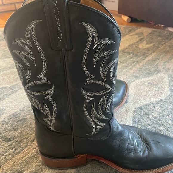 Tony Lama Men’s Black Leather Cowboy Western Boots Size 10 - Picture 8 of 10